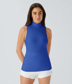 T-shirt Casual sans Manches en Tricot Côtelé à Col Haut