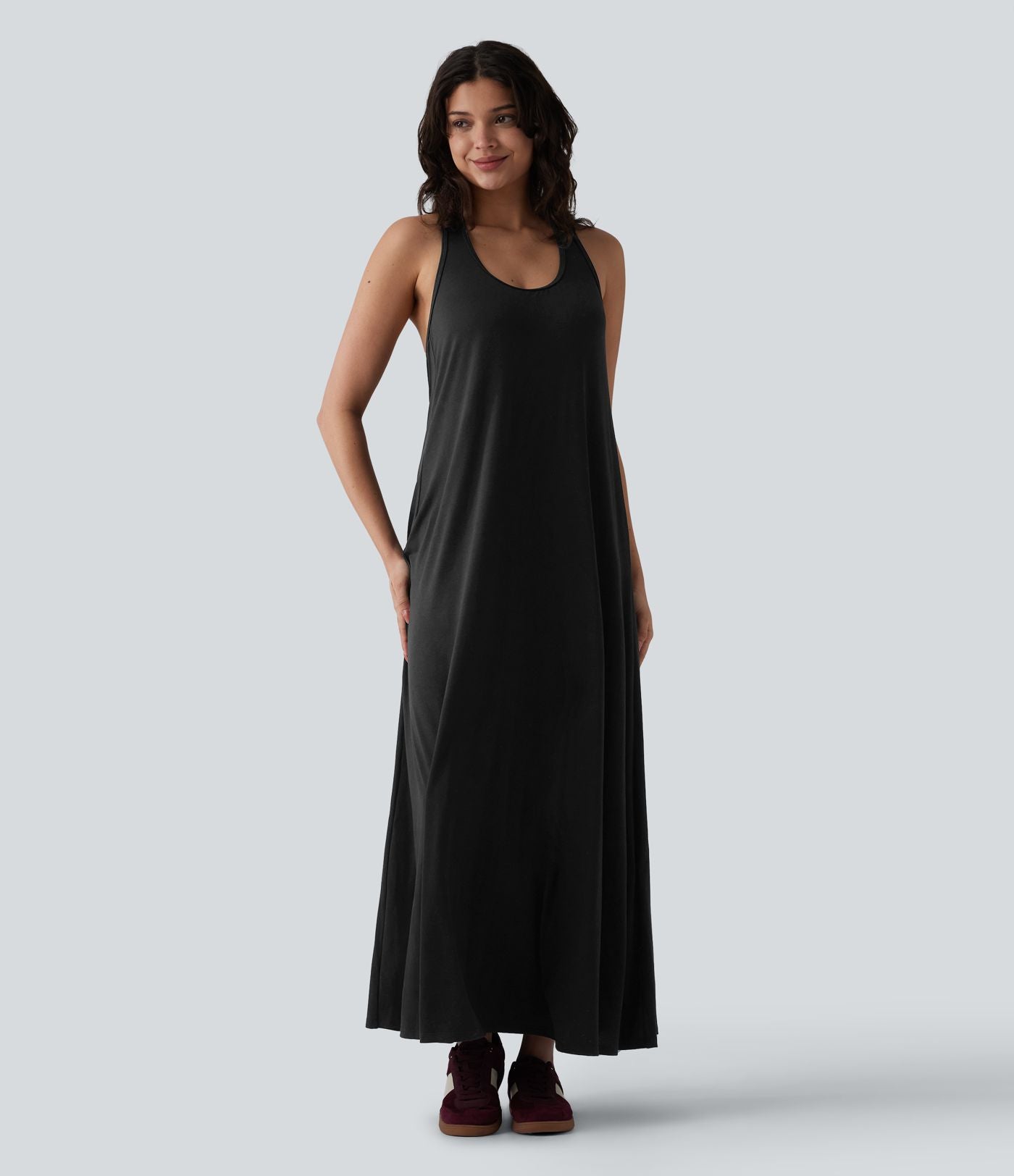 Robe longue fluide casual col U