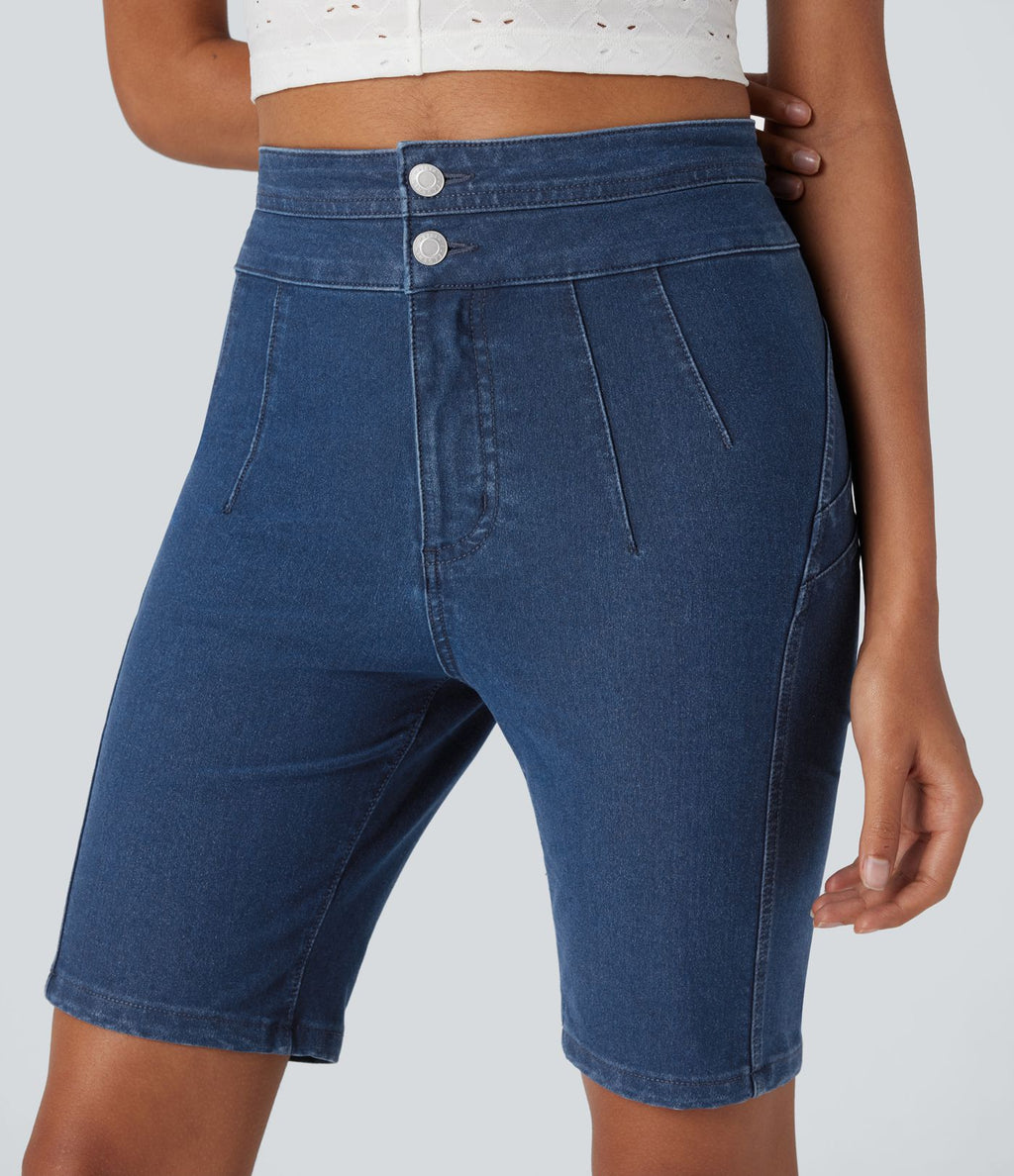 Short cycliste casual denim Halara Flex™ tricot extensible taille haute effet push-up avec poches