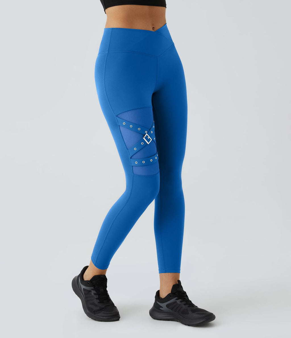 Legging yoga croisé taille haute avec mesh contrastant et boucle décorative DayStretch