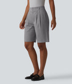 Short tailleur chino droit en coton taille haute à poches