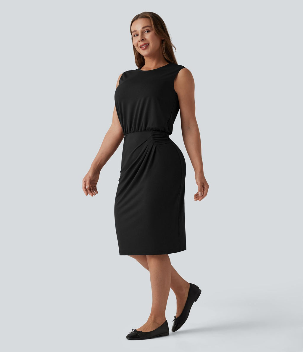 Robe midi tailleur col rond sans manches dos goutte d'eau