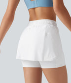 Jupe-short de sport mini SoftlyZero™ Airy taille mi-haute à ourlet croisé, toucher frais, cordon ajustable et poches