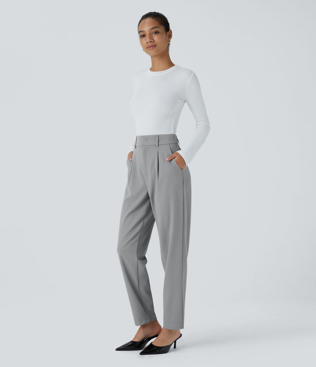 Pantalon tailleur Halara Flex™ fuselé uni, taille haute, avec poches