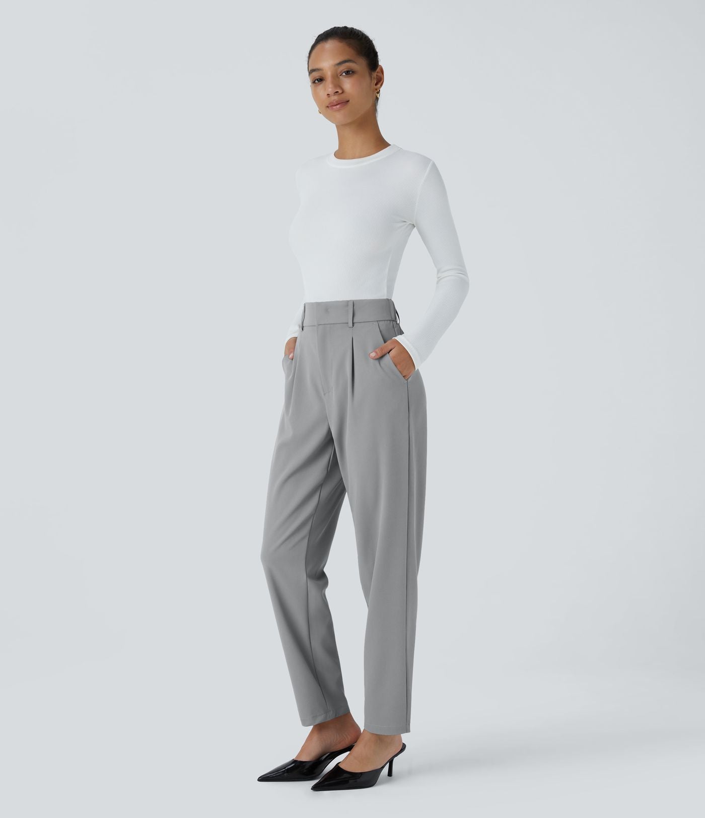 Pantalon tailleur Halara Flex™ fuselé uni, taille haute, avec poches
