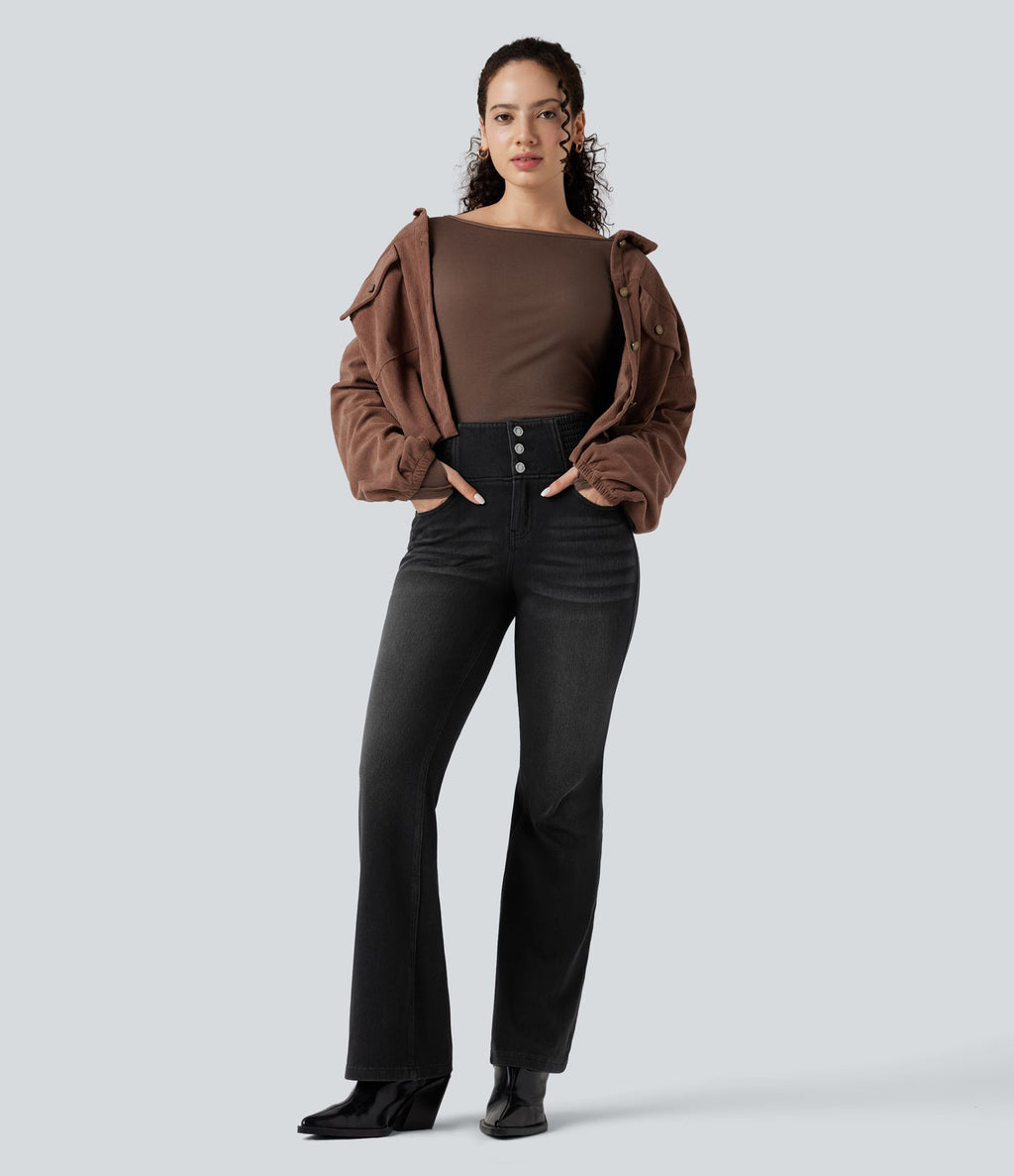 Jean évasé Halara Flex™ taille haute froncé avec poches