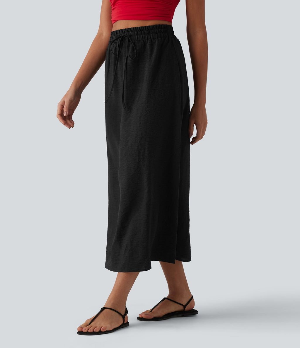 Jupe longue casual aspect lin taille haute avec cordon de serrage