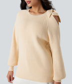 Top tricot col rond nœud latéral manches longues