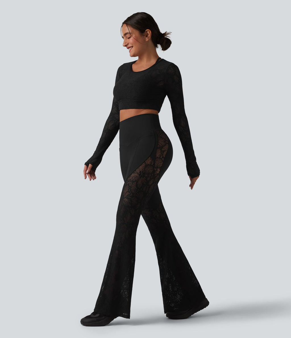 Legging de yoga évasé Halara UltraSculpt™ taille haute gainant avec dentelle contrastante à poches