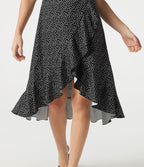 Robe casual midi col V à manches courtes à pois avec ourlet à volants