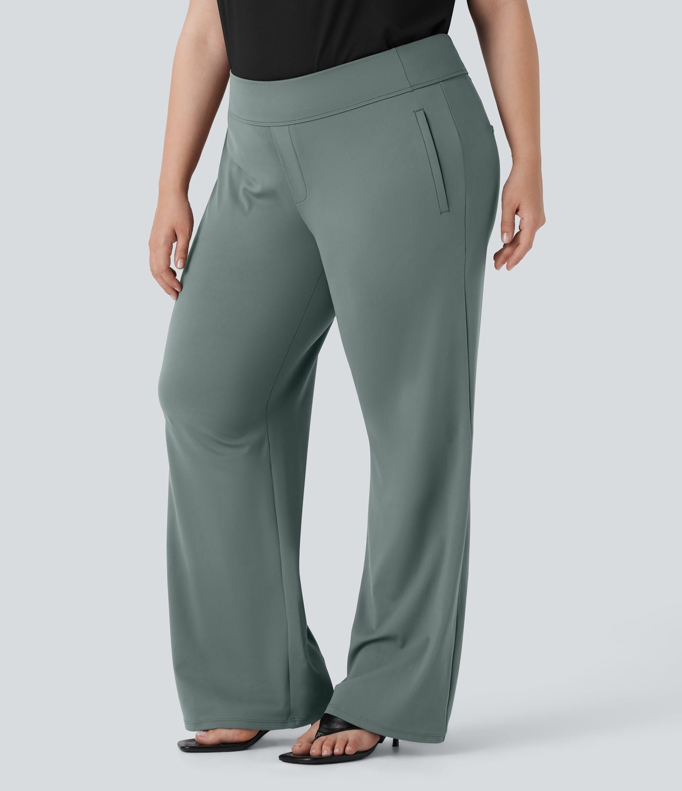 Pantalon tailleur évasé grande taille taille haute Halara Flex™ DayStretch avec poches zippées latérales