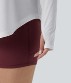 Haut de yoga grande taille asymétrique une épaule dénudée manches longues avec passages pouces, ourlet arrondi high-low et séchage rapide - Brassière intégrée