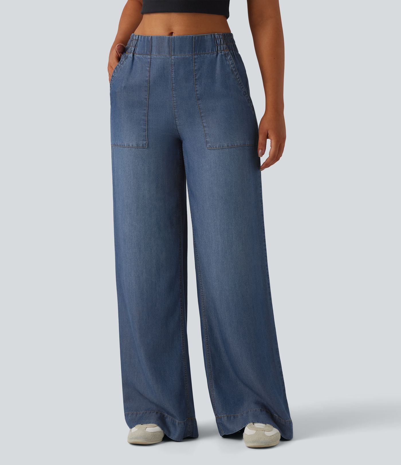 Jean large décontracté taille mi-haute en lyocell drapé avec poches
