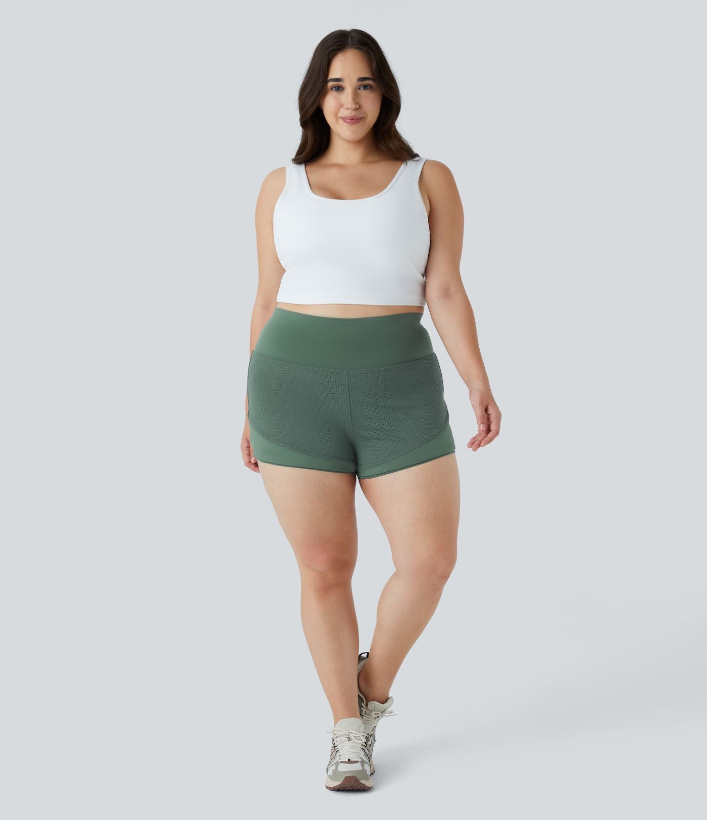 Short Yoga Grande Taille 2-en-1 à Taille Haute avec Poche Arrière