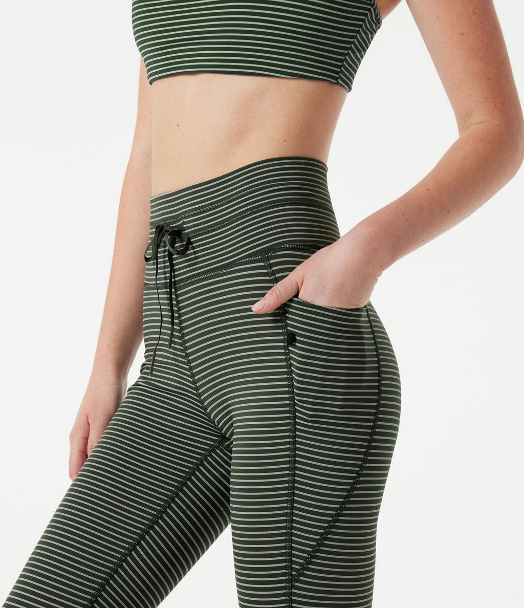 Legging de yoga rayé taille haute avec cordon de serrage et poches