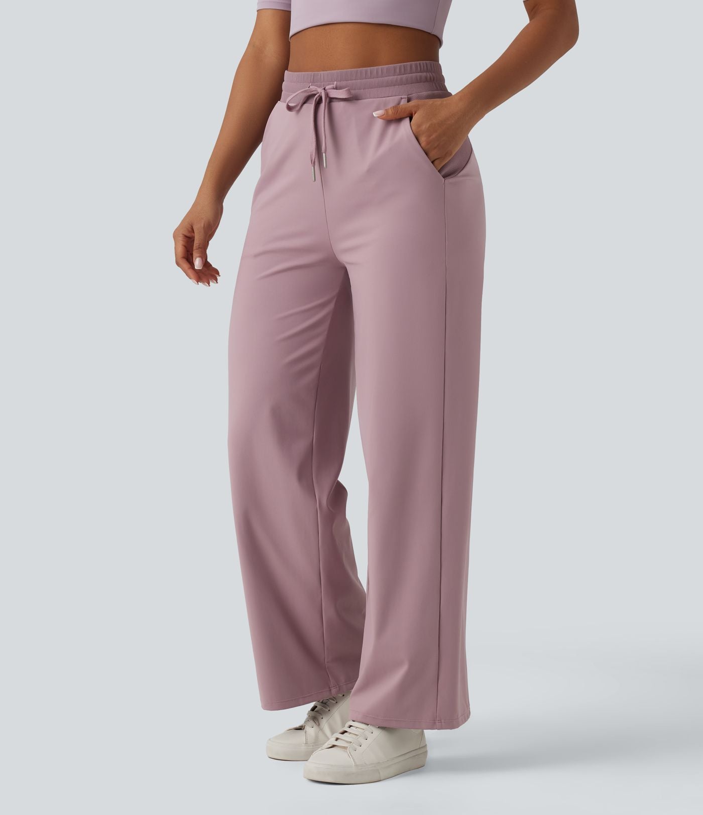 Pantalon ample décontracté SoftlyZero™ Airy taille haute avec cordon de serrage côtes contrastantes effet frais InstantCool et poches, protection solaire UPF50+