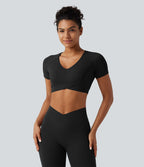 Crop top col V manches courtes Halara UltraSculpt™, base croisée et coussinets amovibles