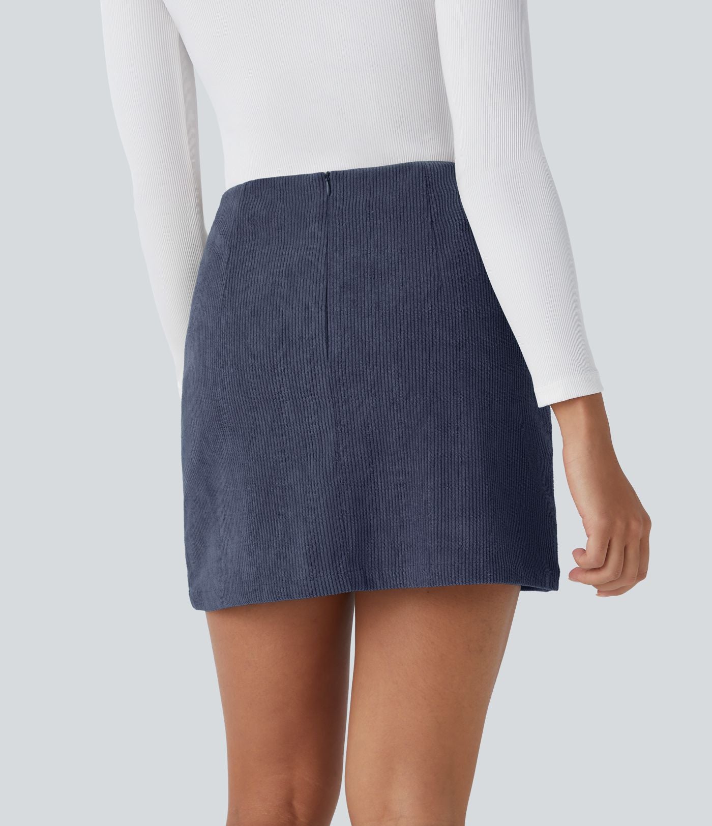 Jupe décontractée 2-en-1 en velours côtelé à taille haute, coupe évasée, longueur mini allongée et zip invisible