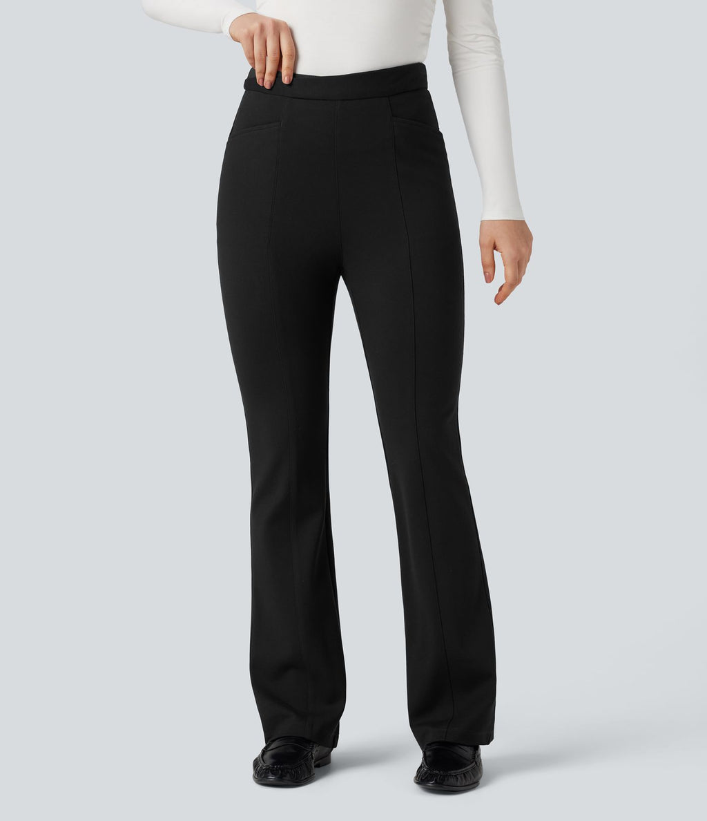 Pantalon de travail évasé croisé taille haute avec poches