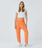 Pantalon Harem Casuak à Taille Mi-Haute avec Liens sur le Côté et Multiples Poches