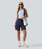 Bermuda cargo décontracté taille haute à cordon de serrage, séchage rapide, effet frais, protection solaire UPF 40+, 17,5 cm, avec poches