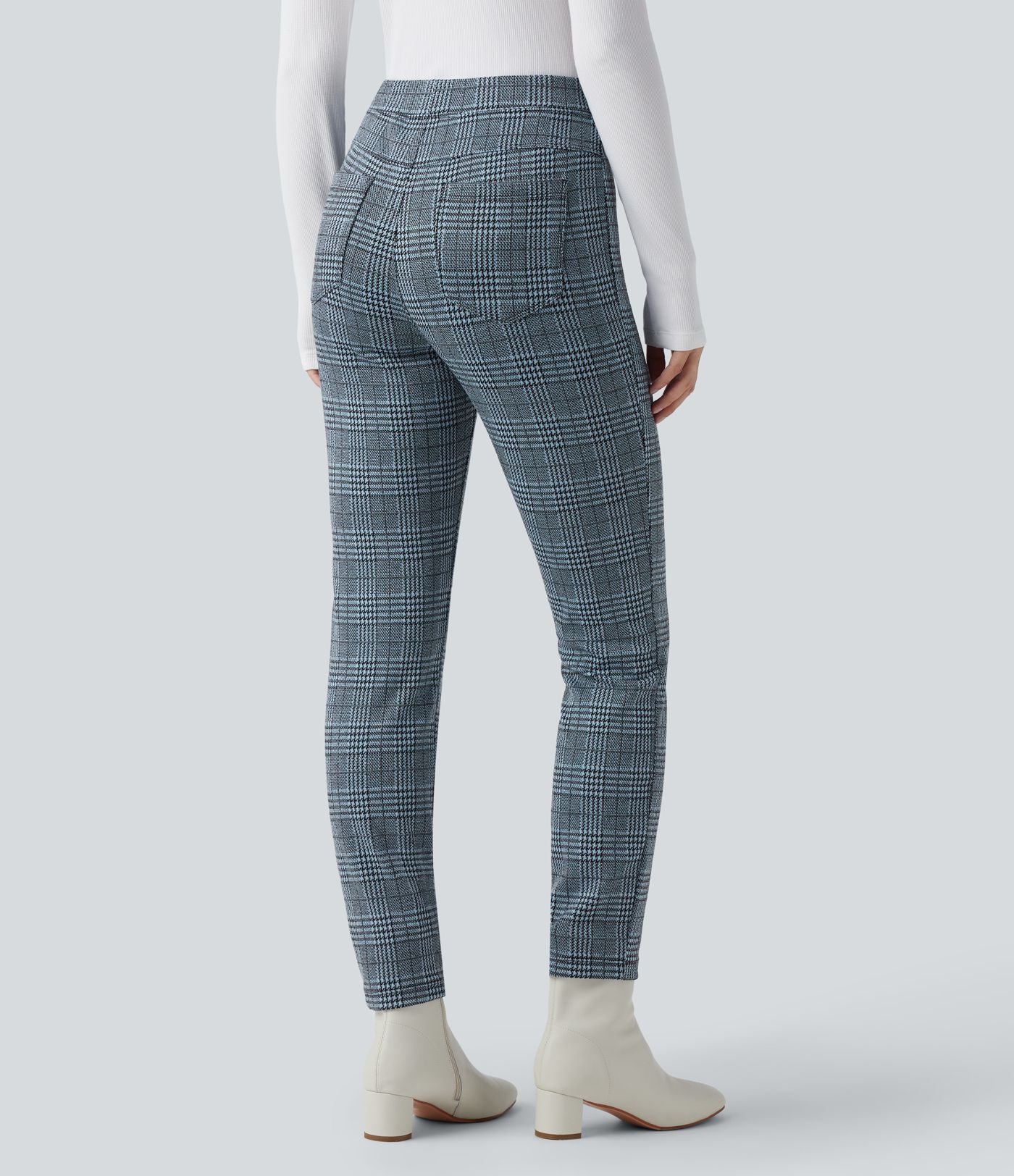 Halara Flex™ Pantalon skinny tailleur taille haute à motif pied-de-poule avec poches arrière