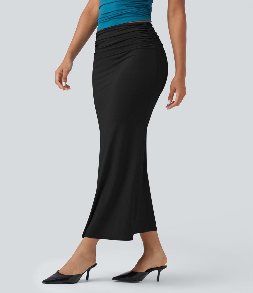 Jupe midi sirène froncée taille mi-haute