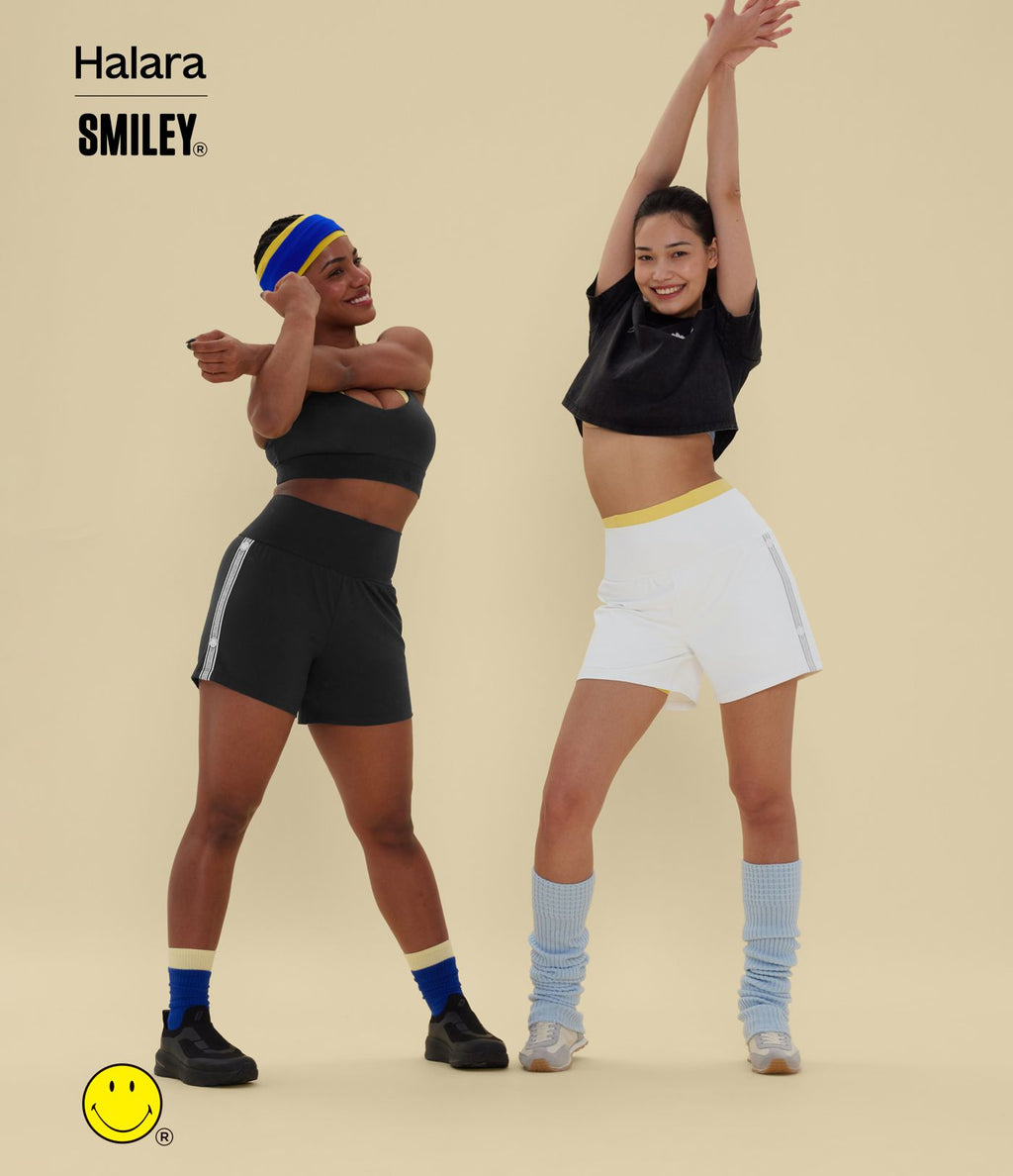 Short de yoga 2-en-1 Halara X Smiley® SoftlyZero™ Airy 12,5 cm taille très haute effet frais InstantCool avec poches, longueur allongée