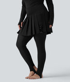 Legging-jupe grande taille à étriers de danse avec mesh contrastant plissé taille haute séchage rapide Breezeful™ et poches