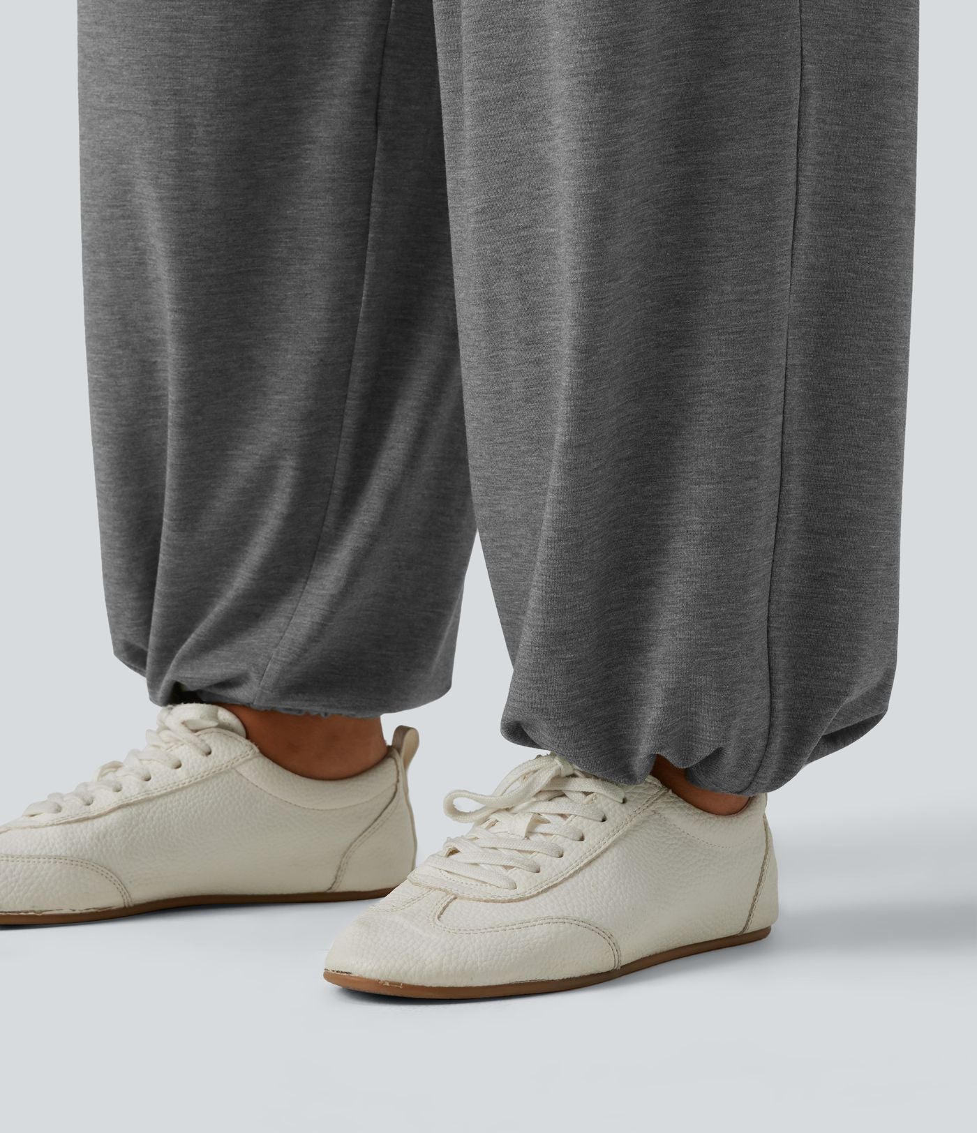 Pantalon de yoga chiné froncé taille haute avec poches