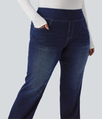 Jean décontracté Halara Flex™ grande taille bootcut taille haute en maille extensible délavée avec multiples poches