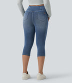 Jegging capri décontracté Halara Flex™ denim croisé taille haute avec poches