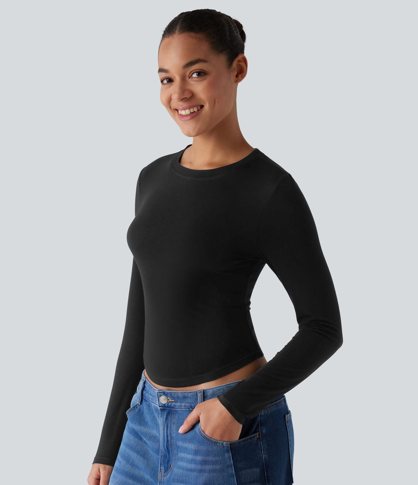 T-shirt décontracté col rond manches longues