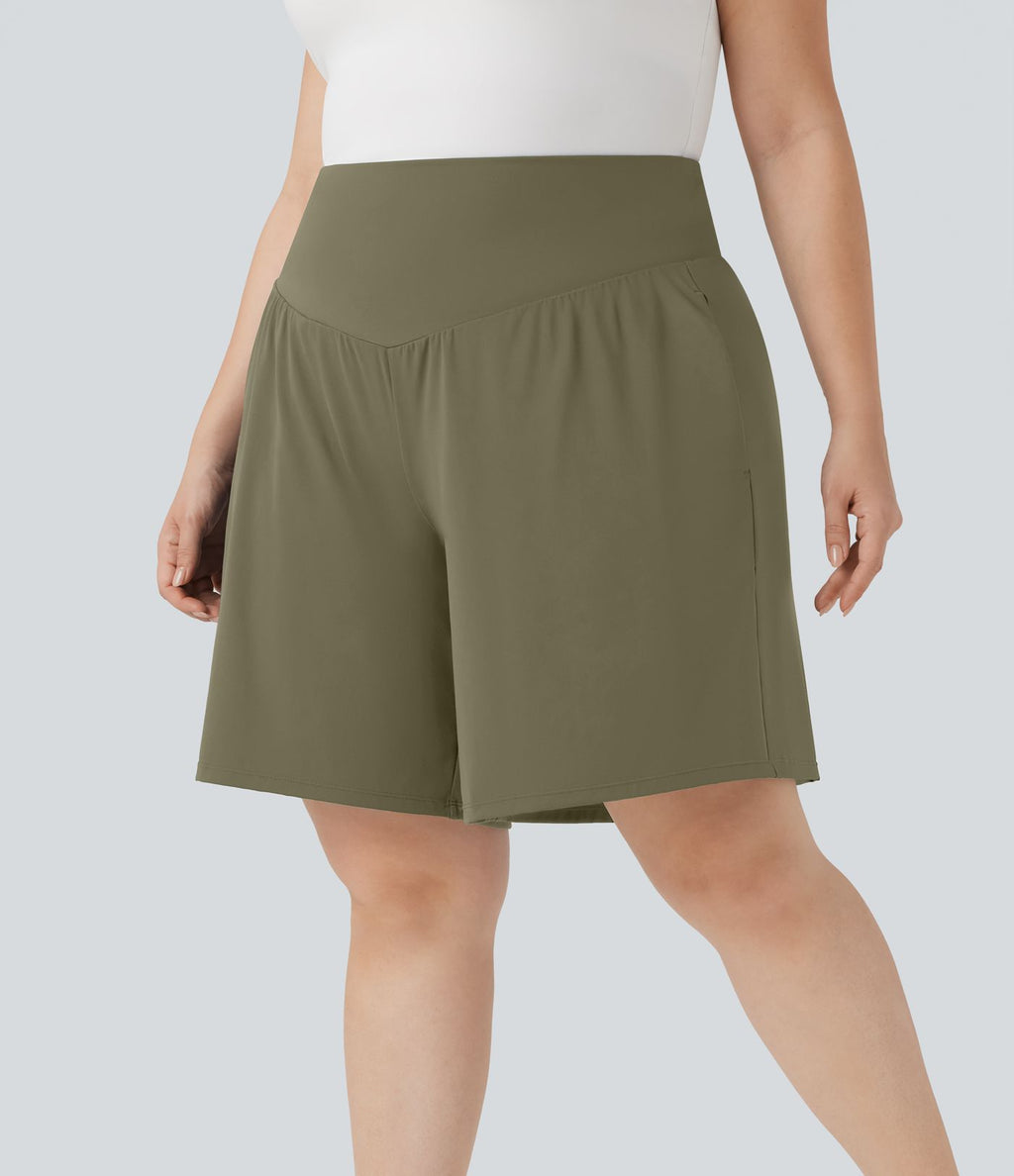 Bermuda de yoga grande taille SoftlyZero™ Airy taille haute effet frais InstantCool avec poches