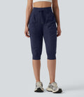 Jogging de danse fuselé 7/8 froncé séchage rapide effet frais InstantCool taille haute avec cordon de serrage et poches, protection solaire UPF40+