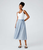Jupe Casual Évasée Mesh Mi-Longue Fuide 2 en 1 Contrastée Taille Haute Cordon Poche Latérale