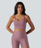 Brassière de sport de yoga en maille côtelée col U, maintien léger et soutien-gorge intégré