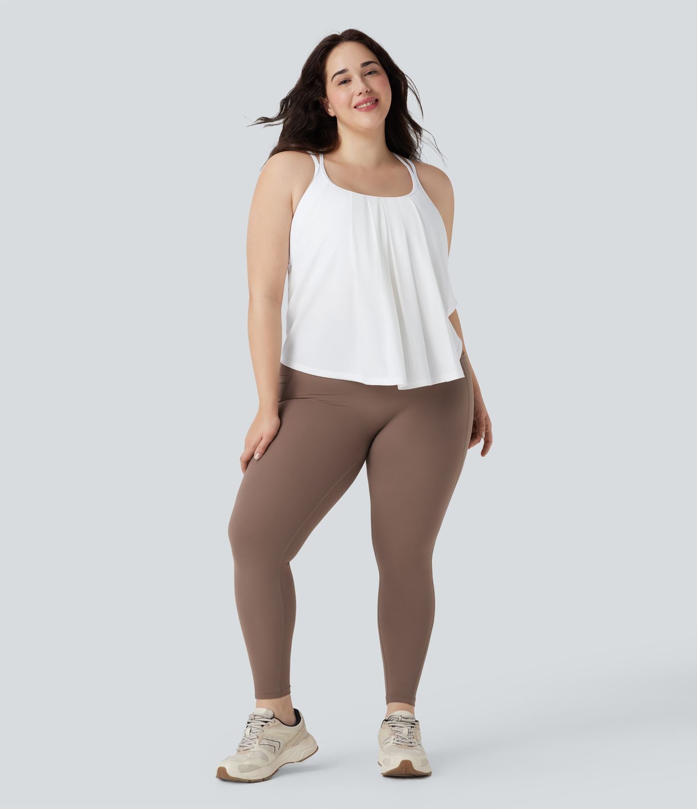 Débardeur yoga grande taille entrecroisé dos nu plissé séchage rapide