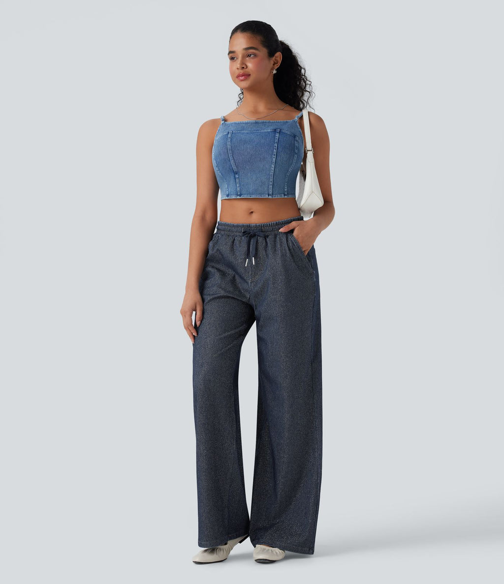 Jogging taille basse Halara Flex™ jambes larges, effet sparkle, avec poches