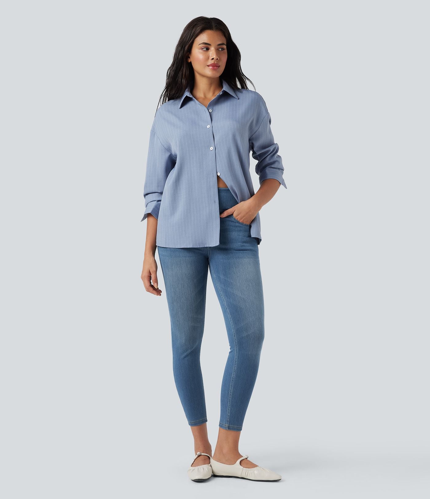 Leggings 7/8 décontractés en denim taille haute avec poches Halara Flex™