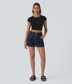 Short en denim extensible Halara Flex™ à taille moyenne avec bouton, fermeture éclair et poches latérales 7,5 cm