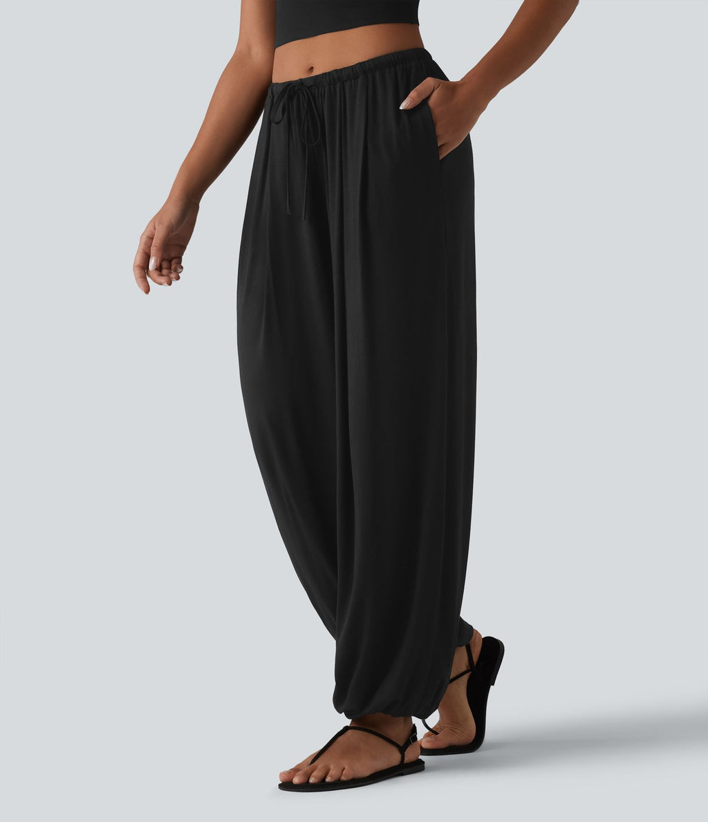 Jogging casual coupe ballon taille mi-haute avec cordon de serrage et poches