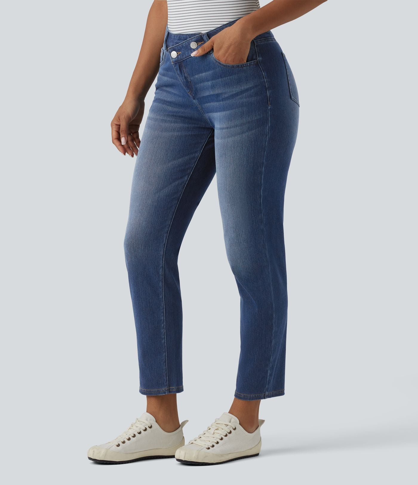 Jean 7/8 Halara Flex™ asymétrique casual taille haute avec poches