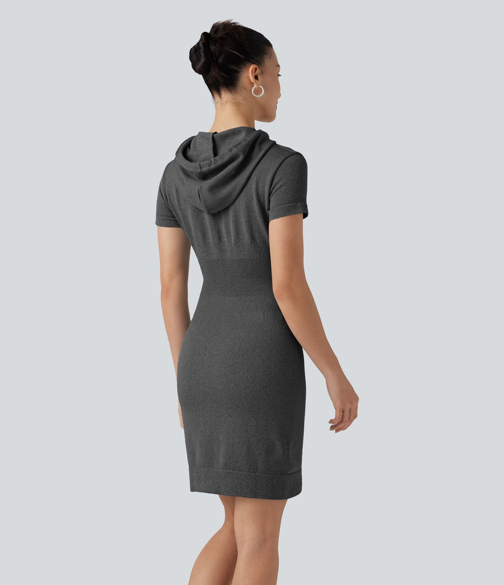 Robe mini moulante OneForm Seamless Flow à capuche avec cordon de serrage, manches courtes et poche