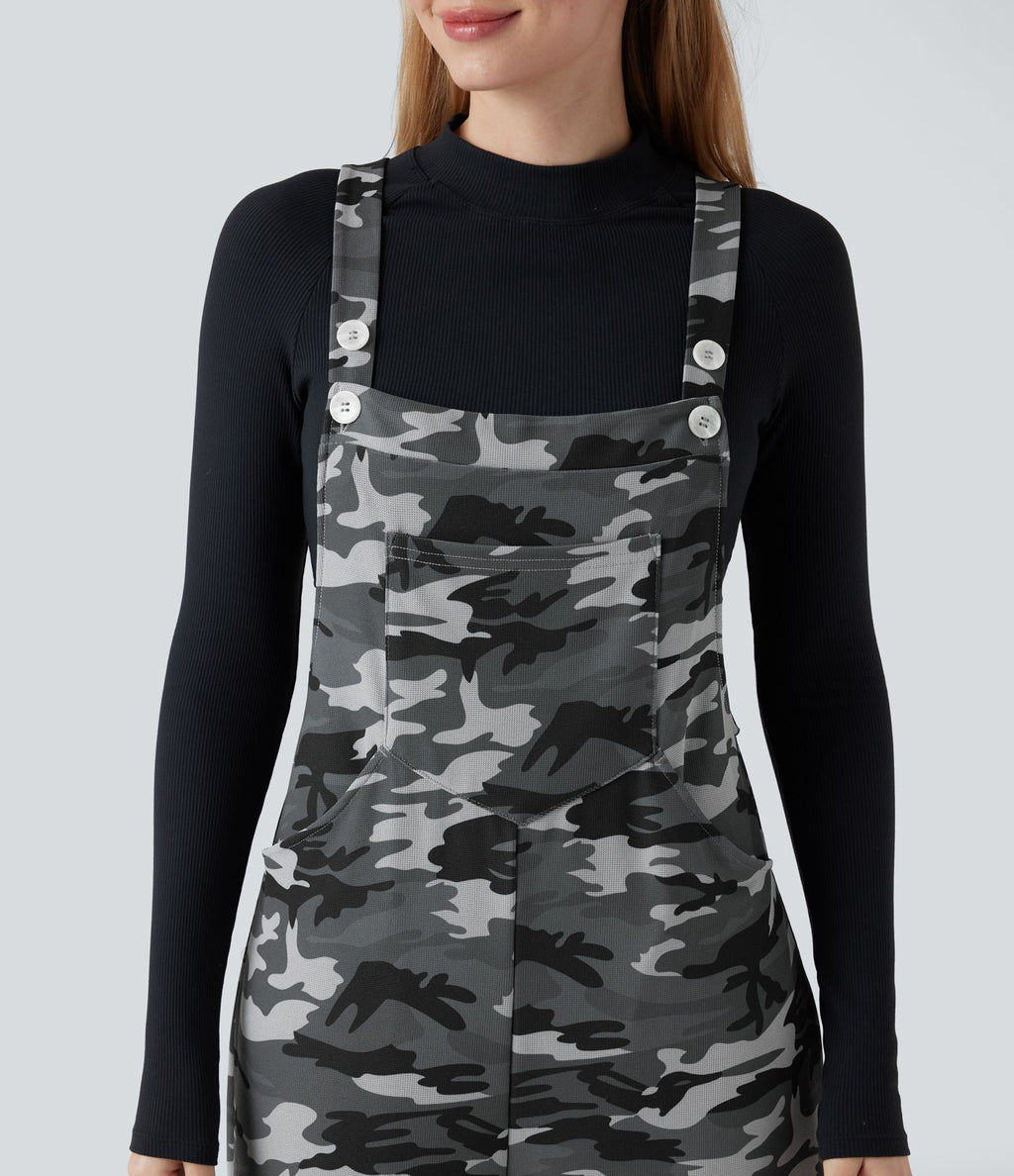 Salopette en maille gaufrée imprimé camouflage avec poches