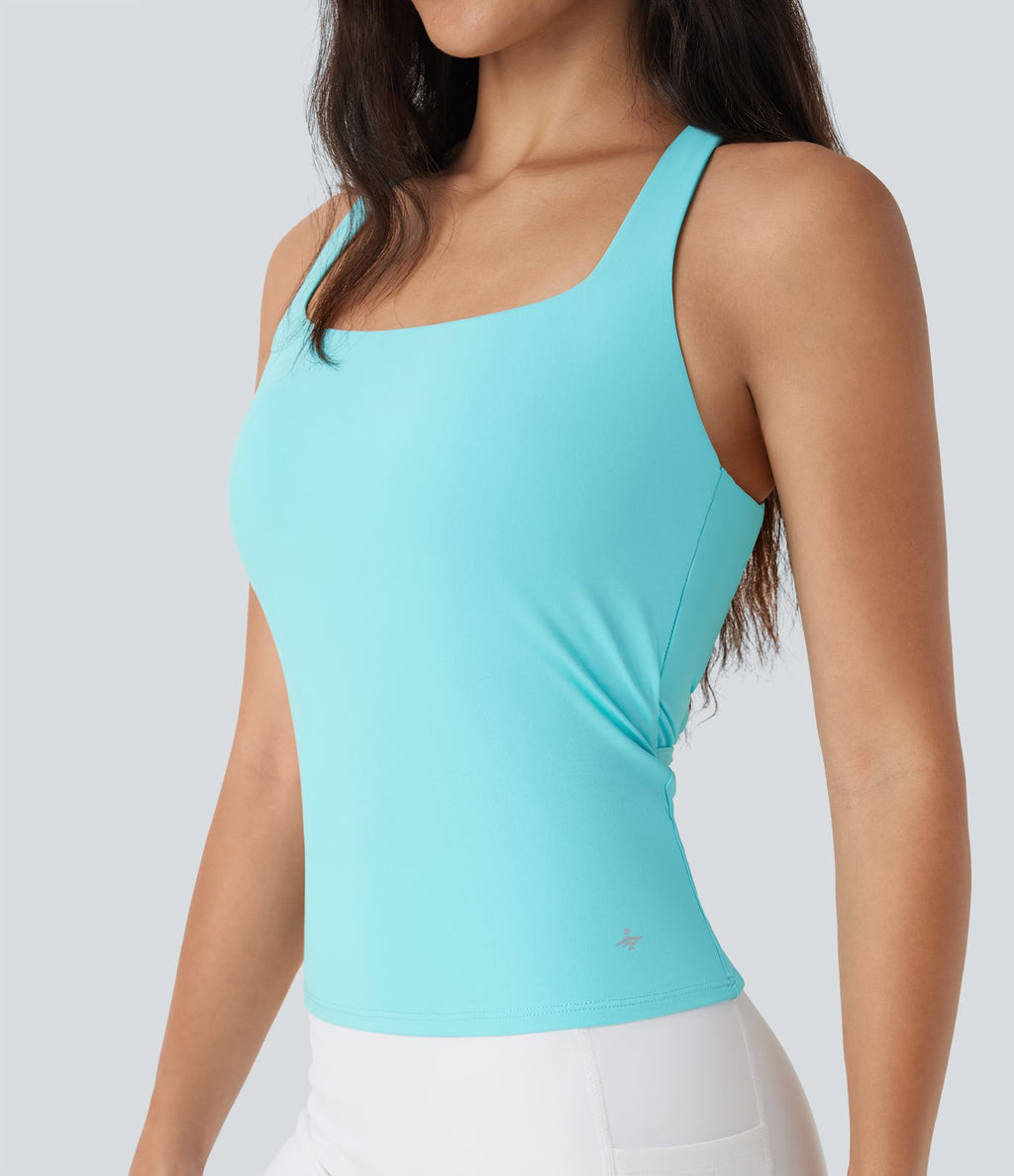 Débardeur de course crop top dos nu col carré bretelles croisées Softlyzero™ Airy Cool Touch - longueur rallongée - UPF50+