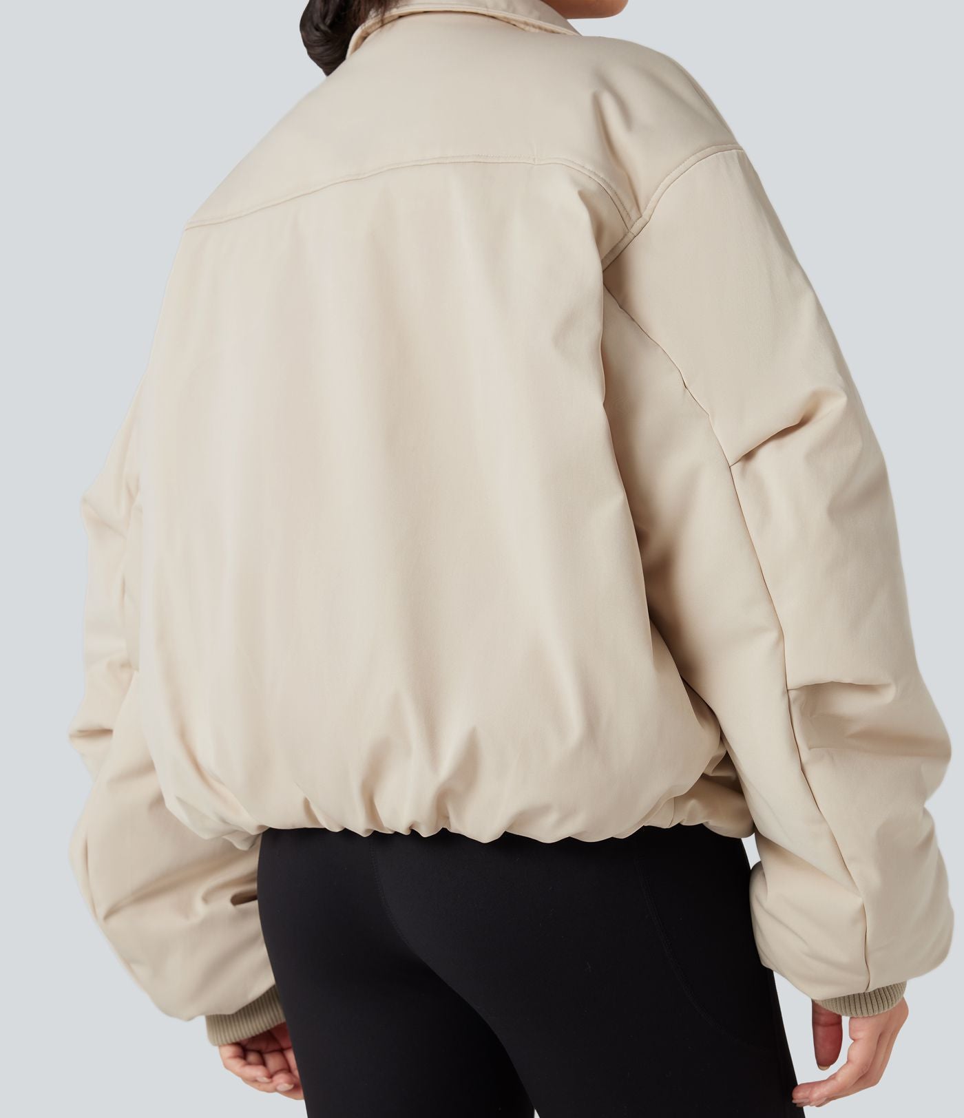 Doudoune casual zippée à col montant et manches longues avec poches