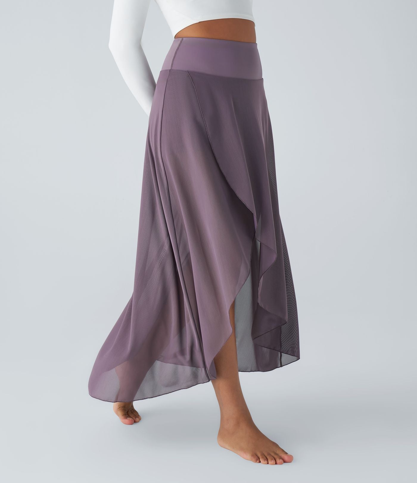 Jupe Longue Fluide Taille Haute à Volants 2 en 1 Poche Latérale Évasée en Mesh Casual Quotidien