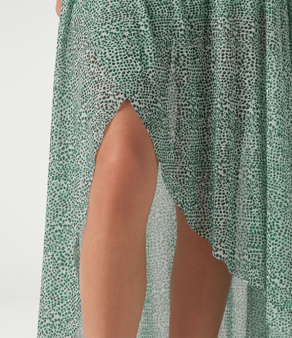 Jupe longue en mesh imprimé léopard taille haute asymétrique à volants 2 en 1