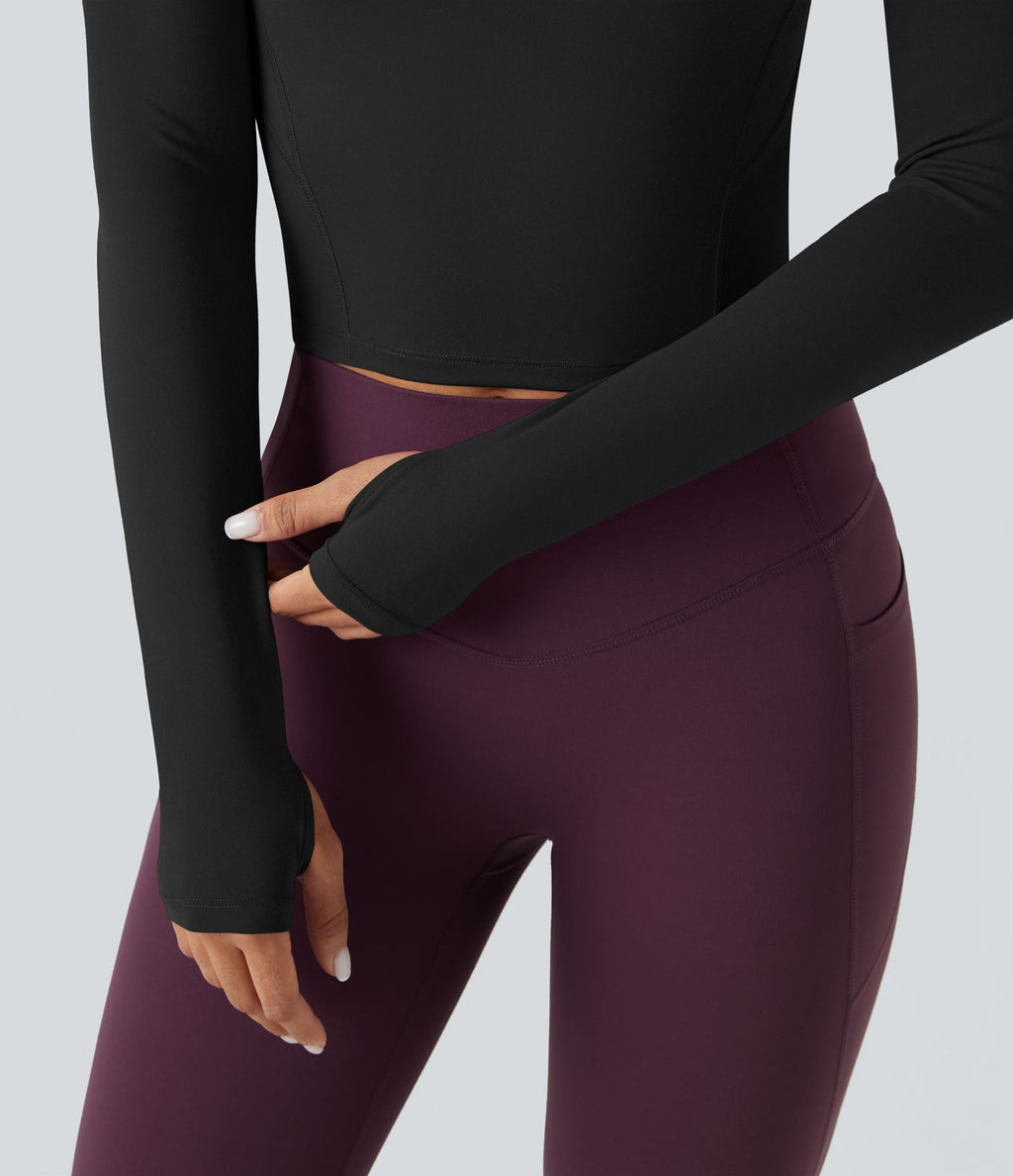 Top de sport yoga SoftlyZero™ Plush col carré manches raglan longues avec trous pouces